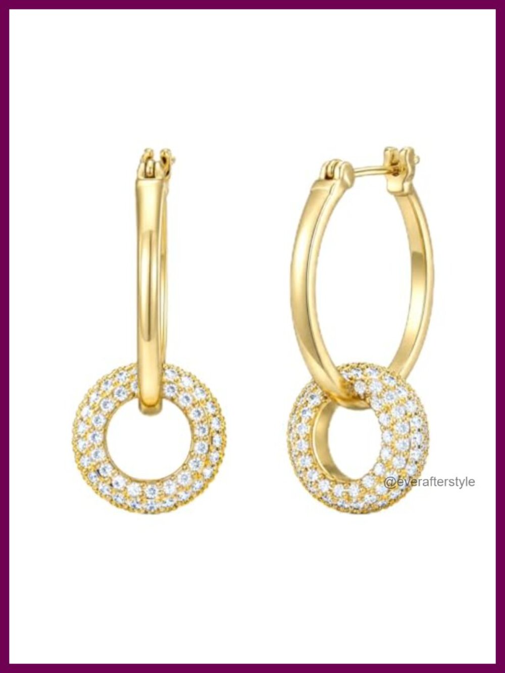 14K Gold Plated Hoop Earrings CZ Pave Dangle Drop Women